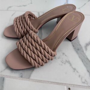 VALENTINO Rope 60mm Nude Rose Leather Block Heel Slide Sandals Women’s Size 40